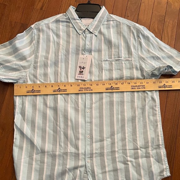 New Denim & Flower Ricky Singh Mint Gray and White Striped Button Down Shirt - Picture 10 of 15